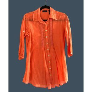 NEW YORK & CO.- WOMENS ORANGE 3/4 SLEEVE BUTTON FRONT TOP SIZE SMALL